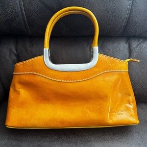 Authentic Leather Gold/Orange Barberini Italian Clutch Purse with shoulder strap
